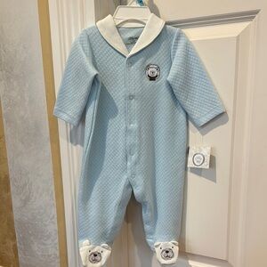 NEW Little Me Boy’s Light Blue Quilted Footie with Bear Design Onesie Size 6 mos
